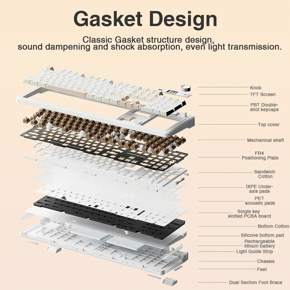 AULA F108 pro Wireless Bluetooth Keyboard Macro Gaming keyboard Gasket Hot-swap Full Size Keyboard with TFT Smart Display