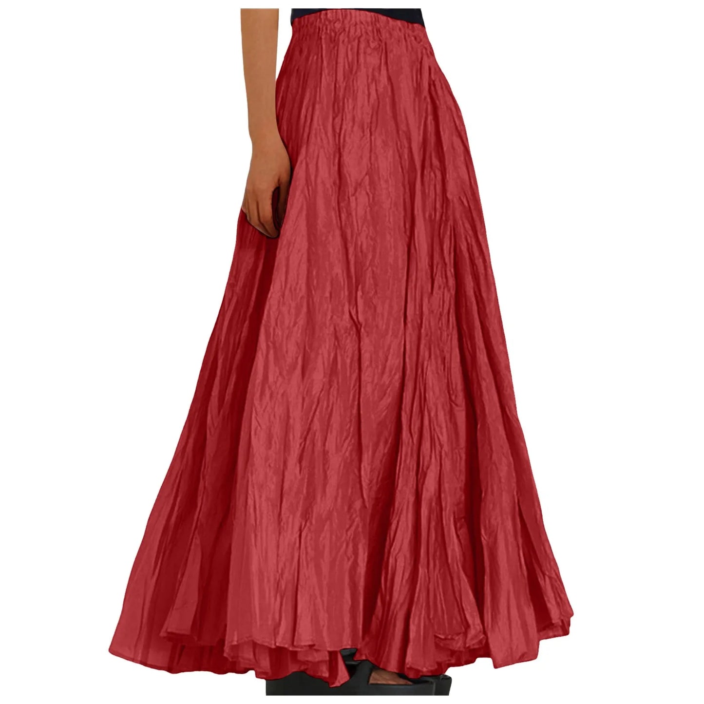 Women's Fashion Skirt Casual High Waist Ruched Soild Color Vintage Loose Beach Holiday Big Swing Wrap Hip Versatile Long Skirt