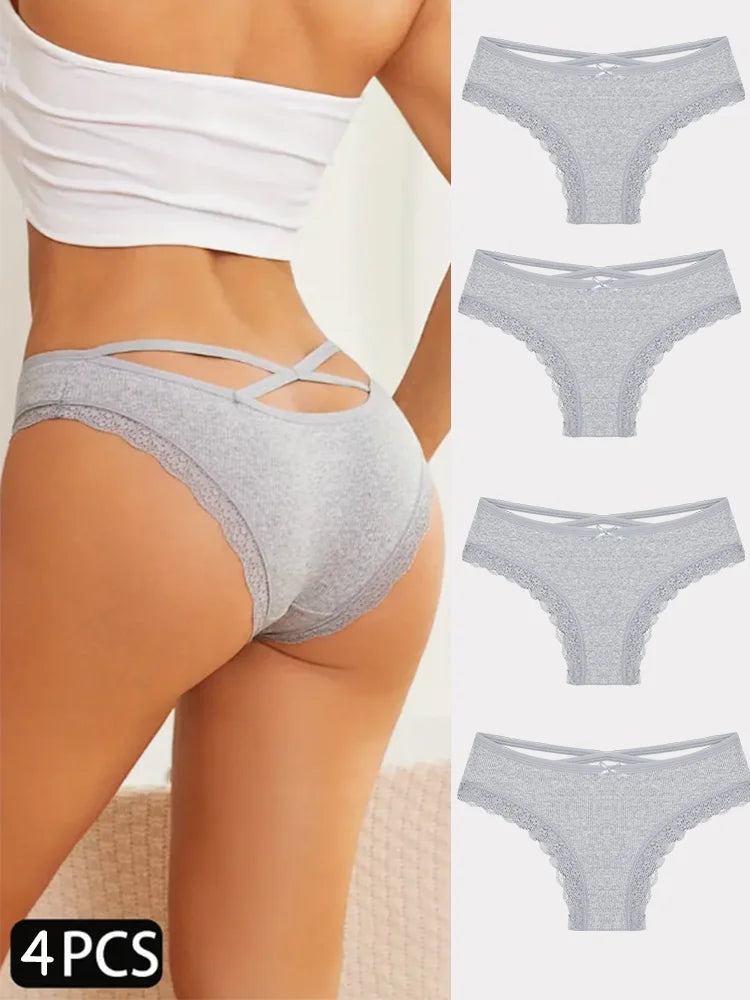 4PCS Women's Cotton Briefs Sexy Female Underpants Elasticity Comfortable Underwear Panties Lingerie S-XL  Solid Color Intimate
