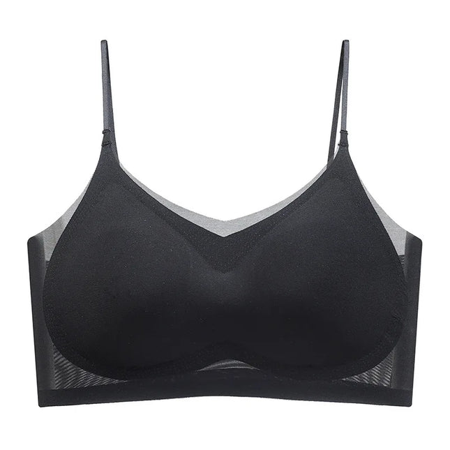 Ultra-thin Ice Silk Padded Bra Seamless Underwear Women's Thin Section  Sling Beautiful Back Vest Tops Big Chest Small Sleep Bra
