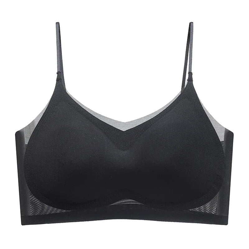 Ultra-thin Ice Silk Padded Bra Seamless Underwear Women's Thin Section  Sling Beautiful Back Vest Tops Big Chest Small Sleep Bra
