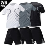2/6 Pack Plus Size Men's Quick-drying Short-sleeved Shorts Suit Men's Leisure Sports Running Fitness T-shirt Joker Shorts Teen