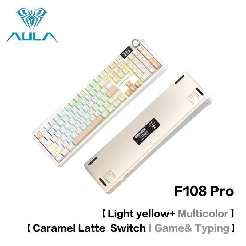 AULA F108Pro/F108 Wireless Bluetooth tri-mode connection, multi-functional display, Gasket structure, RGB lighting effects