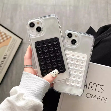 Phone Case For iPhone 16 15 14 Pro Max Plus 11 12 13 Pro 7 8 Plus XR X XS SE2 3D Suction Cup Airbag Transparent Shockproof Cover