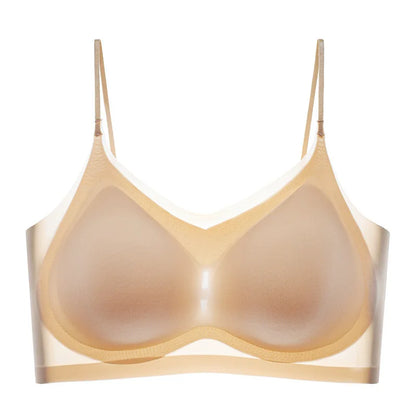 Ultra-thin Ice Silk Padded Bra Seamless Underwear Women's Thin Section  Sling Beautiful Back Vest Tops Big Chest Small Sleep Bra