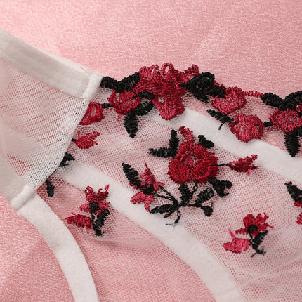 Sexy Lace Lingerie Push Up Lingerie Semi-Sheer Bra And Panty Sets Women Gathering Chest Underwear Flower Embroidery Bralette Set