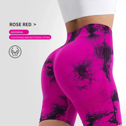 Tie Dyed Seamless Fitness Pants WOMENS High Waist and Lifting Sports Tight Shorts Running Sexy Peach Fitness Yoga Shorts Yoga