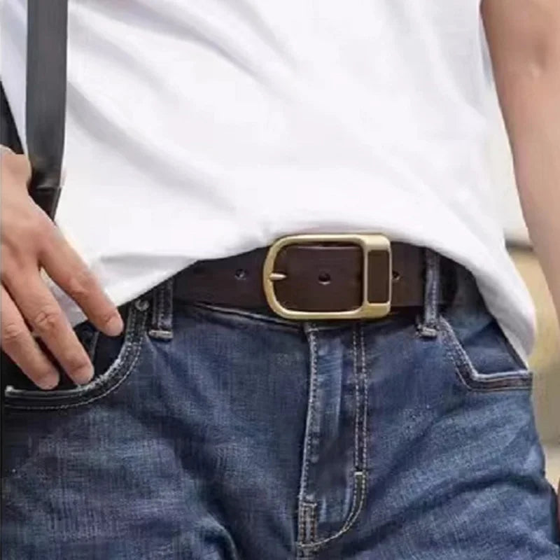OYIFAN High quality belt for men 3.8cm pin buckle belt Men's Leather Belt Jeans Waistband Brown Leather Belt Men