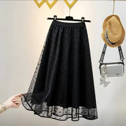 Spring-summer New High-waisted Slimming Medium-length Midi Skirt Women's Elegant Long Dress Pleats Wave Pattern