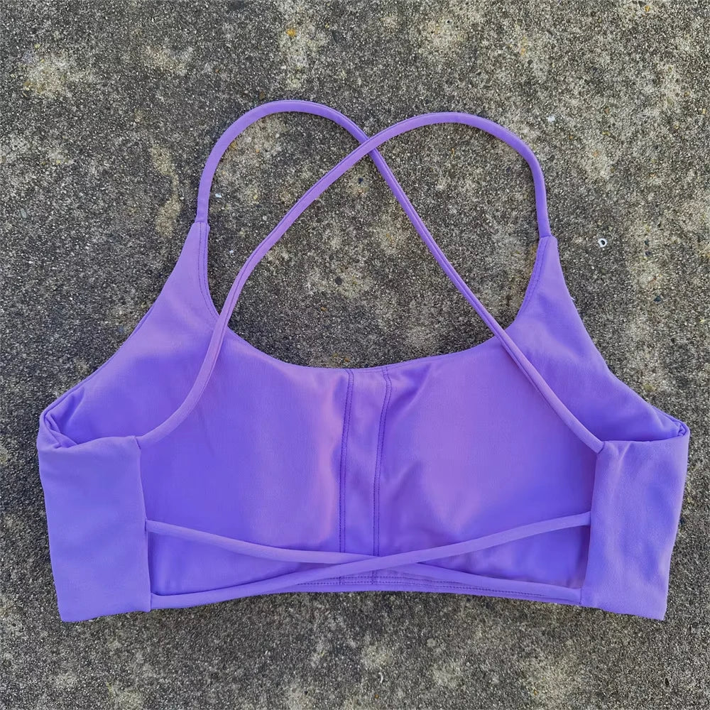 Solid Color Underwear Cross-back Women Fitness Bra Yoga Vest Gym Sport Top Hollow back Push With Chest Pad Four shoulder straps