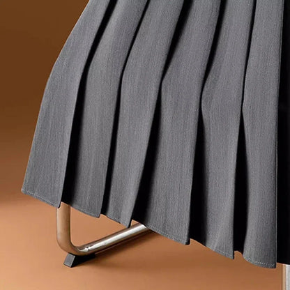 Korean Fashion A Line Skirts Women Vintage Grey Casual High Waist Pleated Skirts Streetwear All Match Elegant Black Midi Skirts