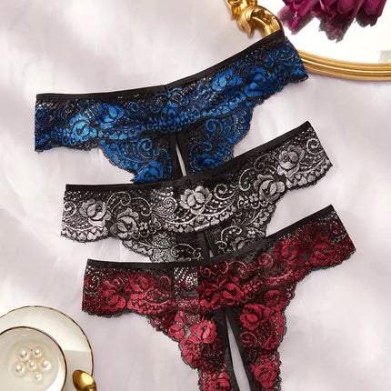 Transparent Lace Romantic Floral Thong Soft & Seductive Open Crotch Women's Underwear Sexy G-string Comfortable Female Lingerie