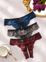 Transparent Lace Romantic Floral Thong Soft & Seductive Open Crotch Women's Underwear Sexy G-string Comfortable Female Lingerie