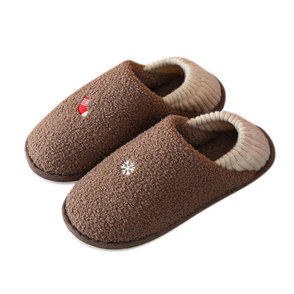 Couple Women's Winter Snowflake Shoes Christmas Pattern Indoor Home Furnished Warm Non Slip Cotton Home Slippers For Women