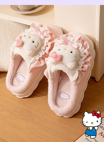 Sanrio Kawaii Cinnamoroll Womens Slippers Kuromi Hello Kitty Plush Cartoon Cute Sweet Suitable Indoor Outdoor Winter Shoes