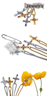 Yhpup Delicate Colorful Bling Cubic Zirconia Cross Pendant Stainless Steel Luxury Necklace High-Grade Fashion Shiny Jewelry Gift