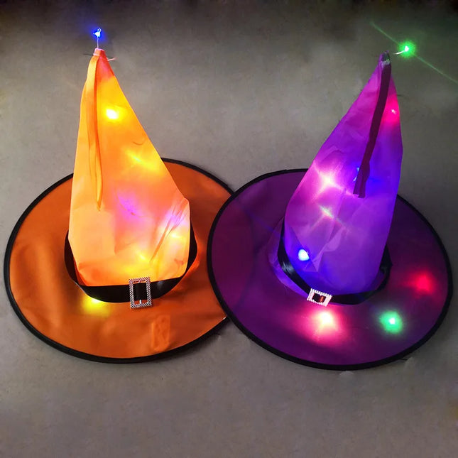 LED Halloween Flashing Light Witch Hat Starry Sky Ghost Festival Dress Up Glowing Elf Ghost Hat Lamp Home Decoration