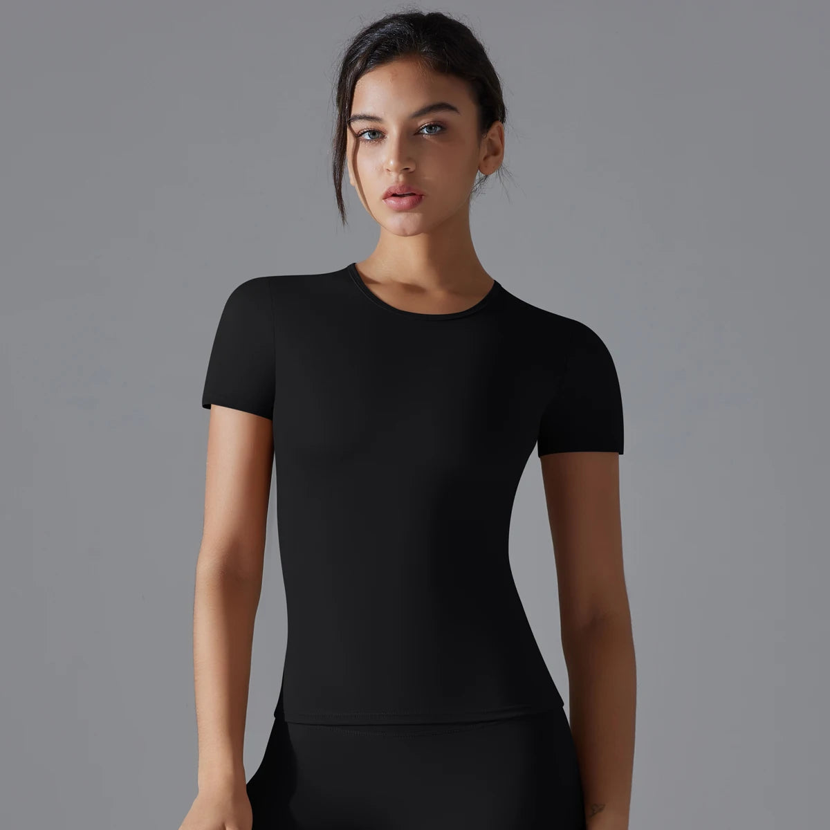 Women Running Sports T Shirt Summer Short Sleeve Round Neck Breathable Stretchy GYM Yoga Slim Fitness Active Top Tee