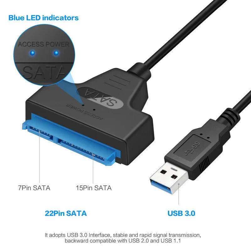 SATA To USB 3.0 / 2.0 Cable For 2.5 Inch External HDD SSD Hard Drive SATA 3 22 Pin Adapter USB 3.0 To Sata III Cord Up to 6 Gbp