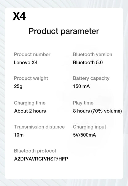 Lenovo X4 X5 X3 Pro Bone Conduction Earphones Wireless Headphones Bluetooth Earphones Headset Hifi Wireless Earbuds