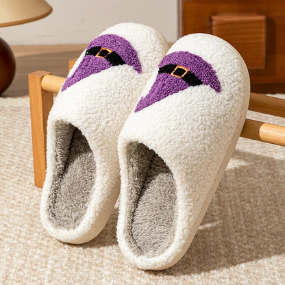 Fashion Women's Slippers Halloween Purple Elegant Witch Hat Bedroom Warm Soft Breath Sole Anti-slip Concise Party Cotton Shoes