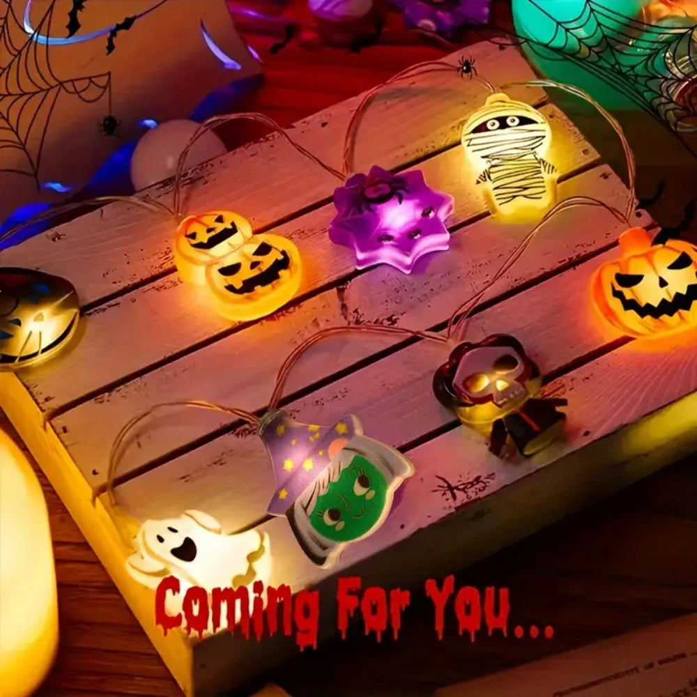 1pcs Halloween LED String Lights Ghost Witch Cat Pumpkin Spider Web Hanging Lamp for Home Halloween Party Decoration Props 2025