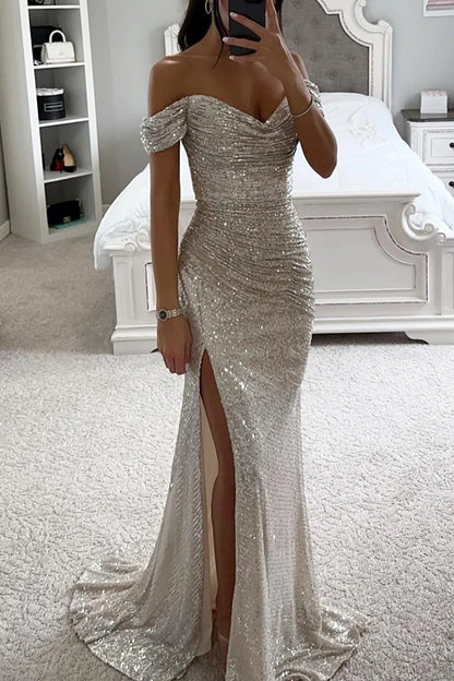 2024 New Party Dresses Sequins One Neck Split Casual Fashion Dresses for Female Long Dresses Women's Clothing Vestidos Largos