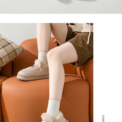 Comwarm Women Cotton Slippers Winter Warm Plush Lined Outdoor Slides Couple Non-slip Furry House Slippers Soft Cozy Cotton Shoes