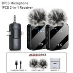 3in1 Microphone for iPhone/Android, Wireless, 328ft Transmission, Mini Microphone for Record Interview