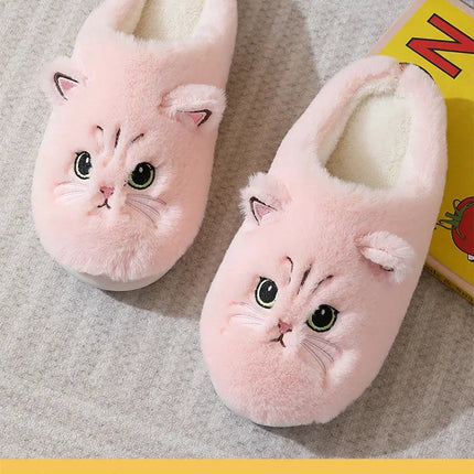 Cute Cat Slippers Fluffy Furry Women Home Platform Slippers Men Winter Plush Slides Indoor Fuzzy Slippers Lovely Cotton Shoes