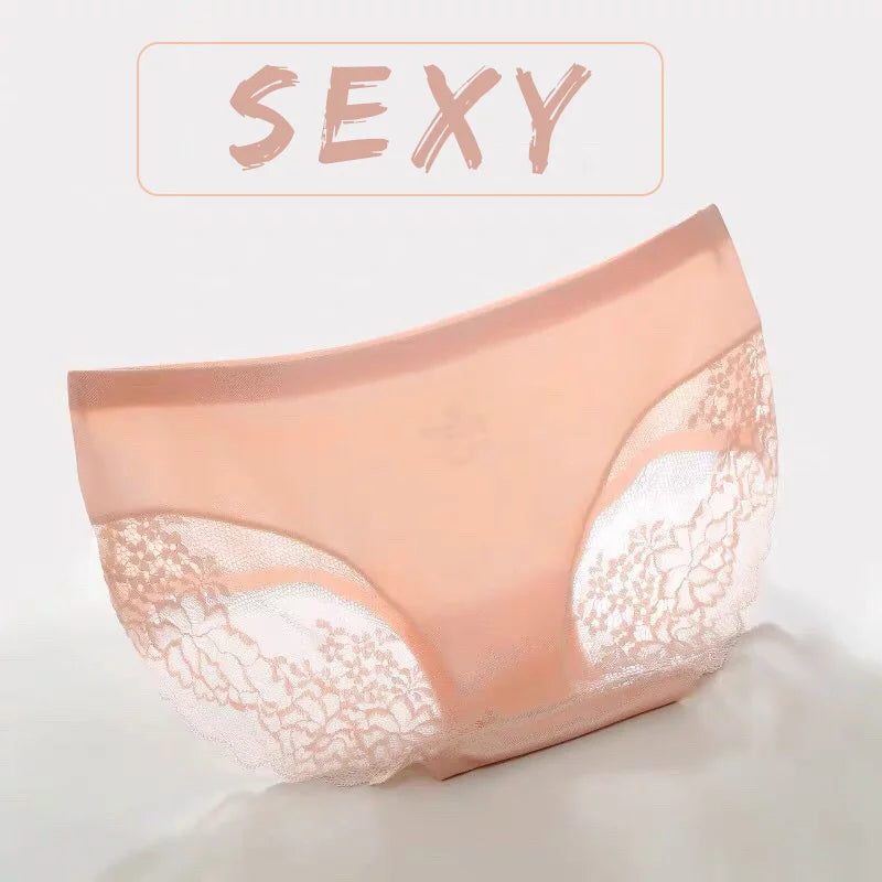 4Pcs Women'S Panties Exquisite Lace Underwear Silk Satin Sexy Seamless Girls Lingerie Female Briefs plus Size Comfort Underpants