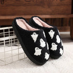 Warm Plush Slippers Women's Winter Halloween Black Spider Web Home Cotten Slippers Flip Men Indoor Floor Slippers Party Gifts