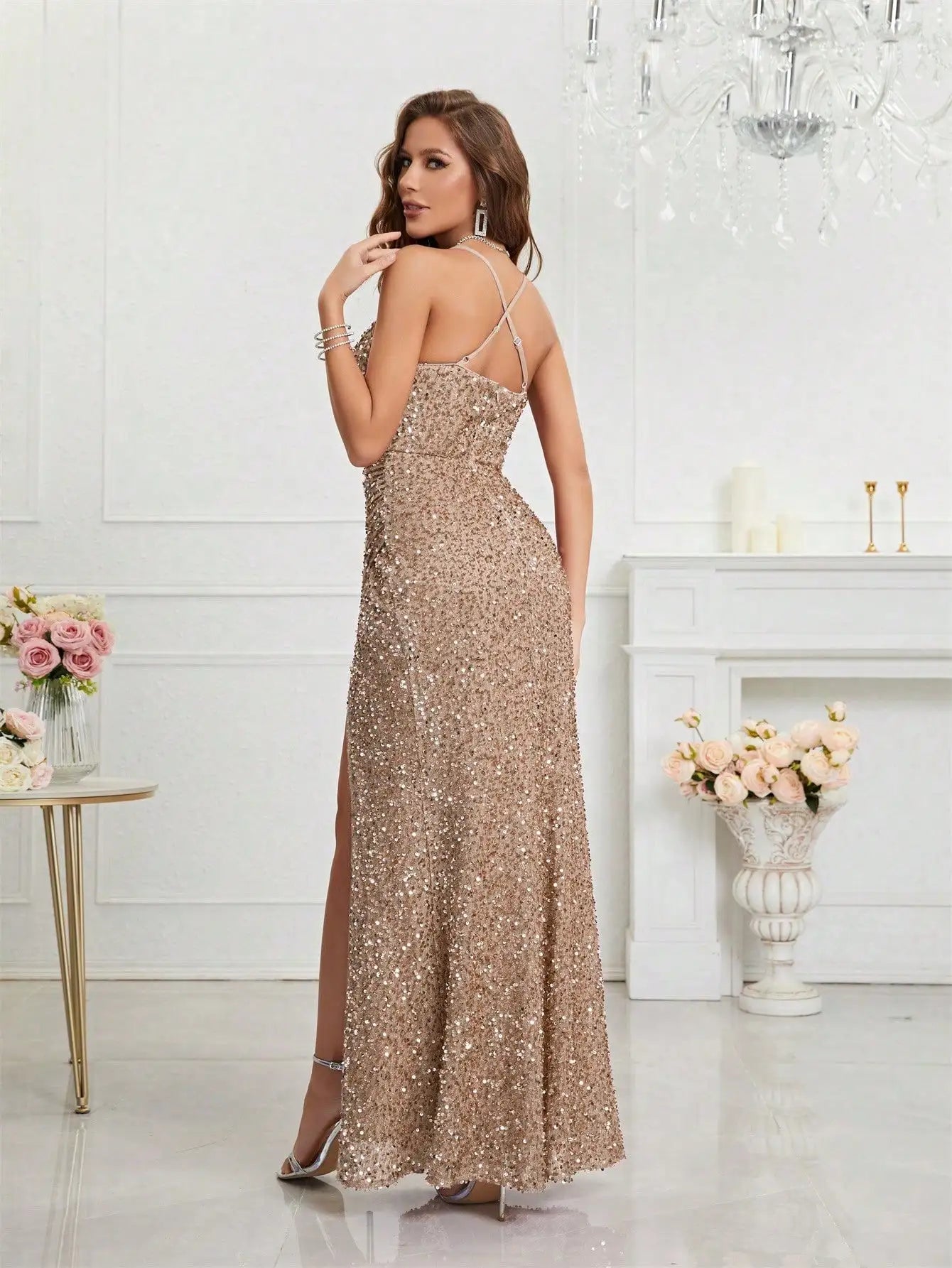 Unithorse Split Thigh Sequin Cami Women Dress