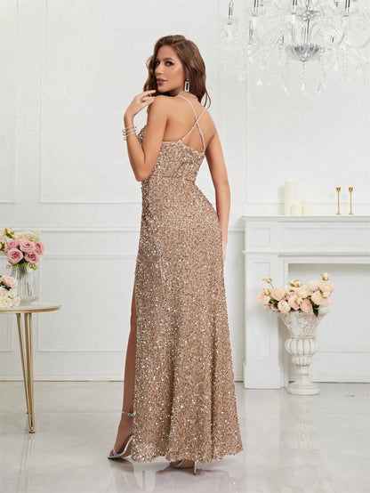 Unithorse Split Thigh Sequin Cami Women Dress