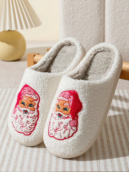 Fashion Winter Christmas Santa Claus Slippers Houseshoes Women Comfy Home Flat Slip-on Bedroom Cute Pink Christmas Party Shoes