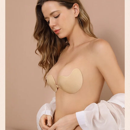 Invisible Push Up Bra for Women Backless Strapless Bra Seamless Front Closure Bralette Underwear Silicone Self-Adhesive Bra Pads