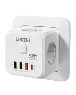 LENCENT EU Plug Power Strip Wall Socket with 3 AC+3 USB QC 18W +1 Type C PD 35W Fast Charger Adapter 7-in-1 Socket On/Off Switch