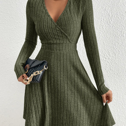 New for autumn/Winter 2024 Women Knit Slim Sexy Bodycon Dress V-Neck Long Sleeve Dress Solid Casual Midi Sweater Dress