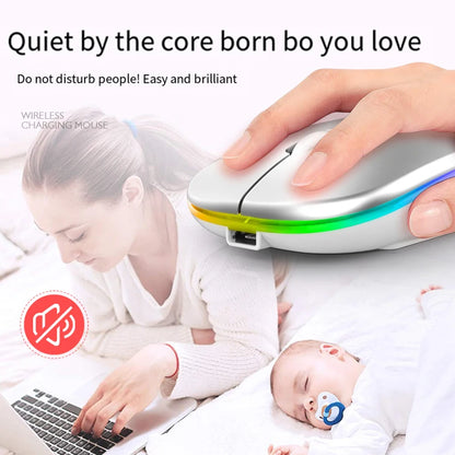 Bluetooth 5.1 Wireless Mouse Rechargeable RGB Backlight Mice Ergonomic Silent Mouse 2.4Ghz USB Receiver For Laptop PC