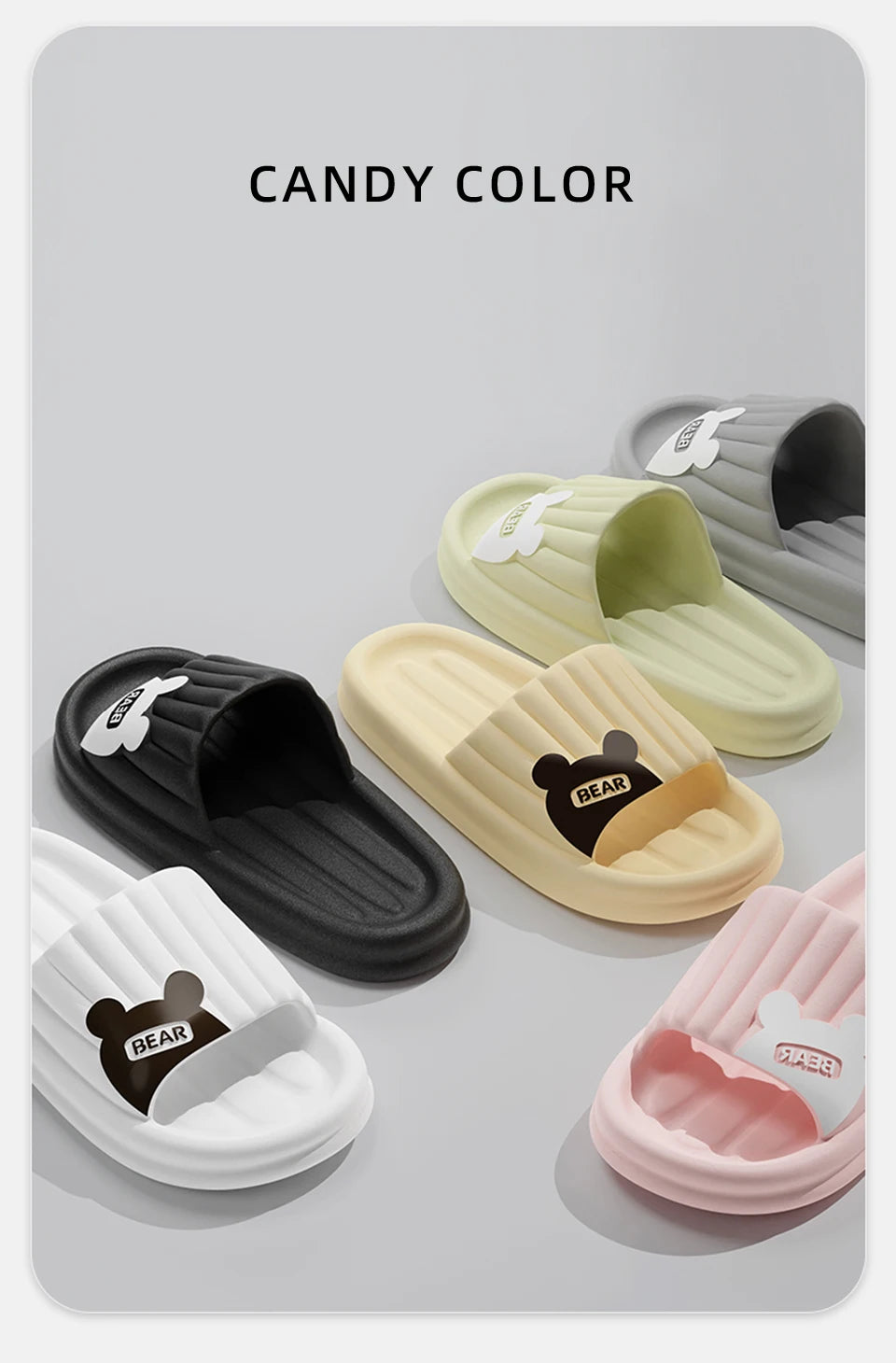 Feslishoet Cartoon Bear Summer Slippers Non Slip Bathroom Floor Flat Ladies Shoes Thick Bottom Slides Indoor and Outdoor