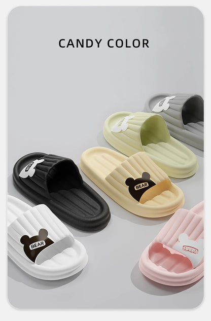 Feslishoet Cartoon Bear Summer Slippers Non Slip Bathroom Floor Flat Ladies Shoes Thick Bottom Slides Indoor and Outdoor