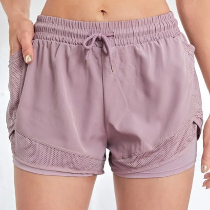 Women's Elastic Sports Shorts, Shorts With Pockets, Fake Two-Piece Yoga Leggings Running And Training
