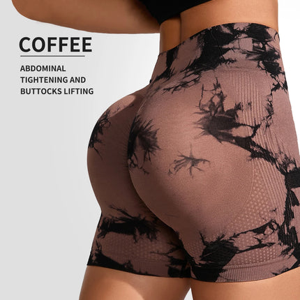 Tie Dyed Seamless Fitness Pants WOMENS High Waist and Lifting Sports Tight Shorts Running Sexy Peach Fitness Yoga Shorts Yoga