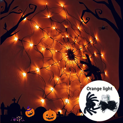 Halloween Spider Web Light w/ Giant Spider - 8 Modes, Remote Control, USB Powered for Spooky Indoor Outdoor Decor