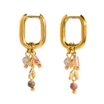 YACHAN 18K Gold Plated Stainless Steel Hoop Earrings for Women Natural Stone Pink Cute Charms Waterproof Jewelry