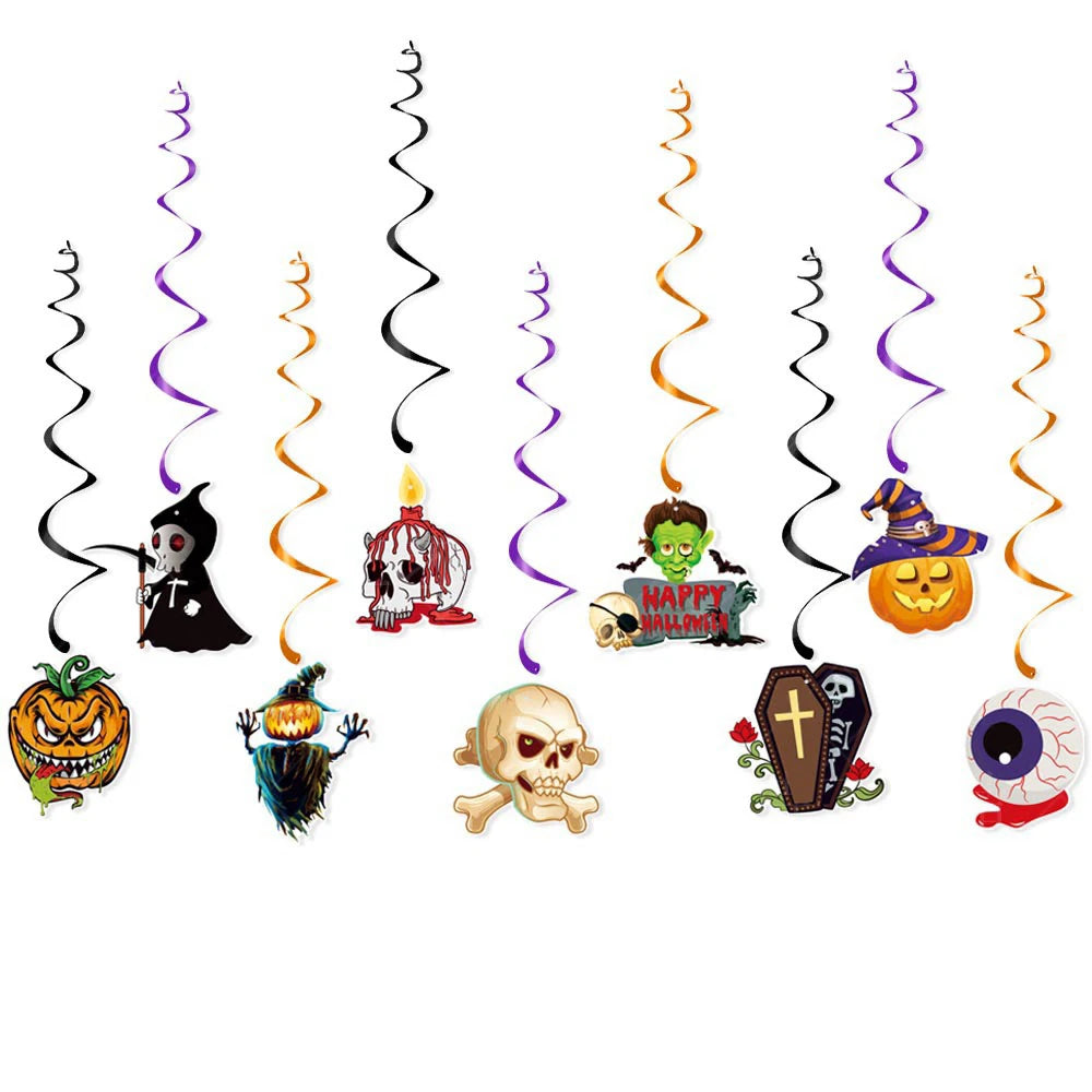 Halloween Hanging Banner Garland Bunting Pumkin Ghost Bat Paper Banner Door Hanging Ornaments Halloween Xmas Party Decoration