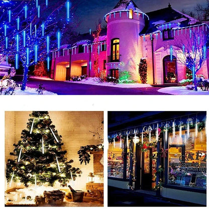 Solar Meteor Shower Rain String Lights Waterproof Garden Light 8 Tubes Christmas Tree Holiday Party Wedding Holiday Decoration