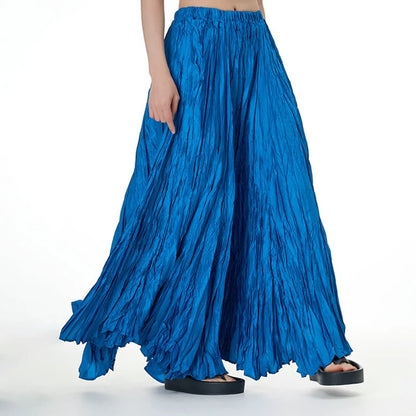 Casual Womens Solid A-Line Long Skirt Tulle High Waist Pleated Y2K Skirt Elegant Ladies Wild Dating Maxi Skirts Drop Streetwear