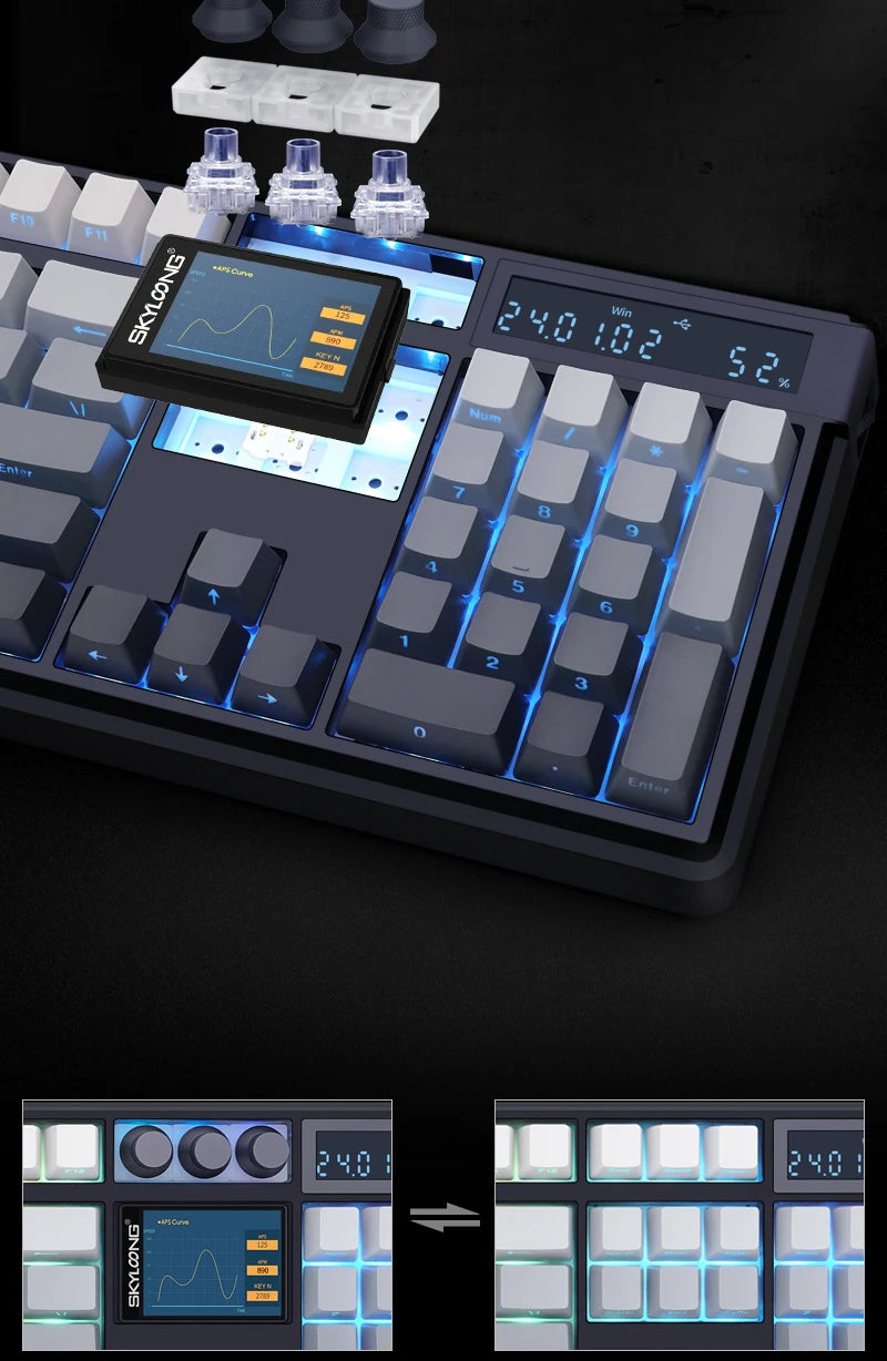 SKYLOONG GK104 Pro Full-Size 3-Mode Wireless Mechanical Keyboard with 2.0 Screen 3 Knobs Hot-Swappable Silent Switch PBT keycaps