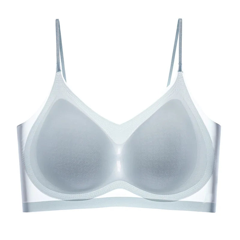 Ultra-thin Ice Silk Padded Bra Seamless Underwear Women's Thin Section  Sling Beautiful Back Vest Tops Big Chest Small Sleep Bra
